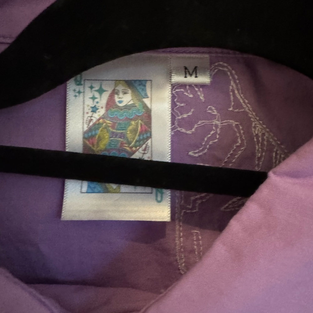 QUEEN OF SPARKLES Purple Button Down Shirt with Tiger Design - Picture 3 of 3